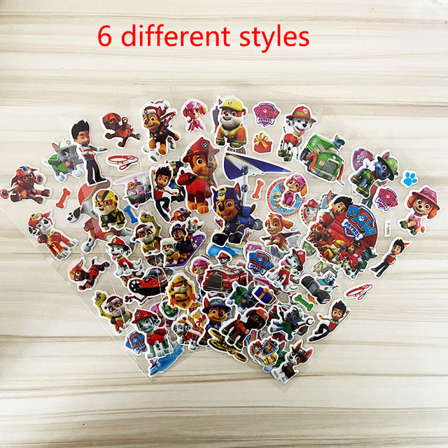 PAW Patrol dog Toy car Stickers 3D Children's Cartoon Tattoo stickers Bubble Paste Thicken The Reward Stickers Kids Toys Gifts